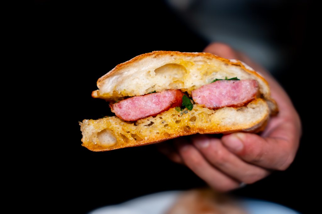 close up of the choripan 